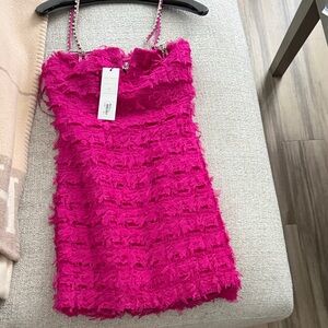Rebecca Vallance Fuchsia Fringe Tank with Rhinestone Straps sz2
